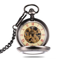 logo customized mechanical chain pocket watch custom black steampunk fob pocket watch train in bulk men pendant mechanical watch
